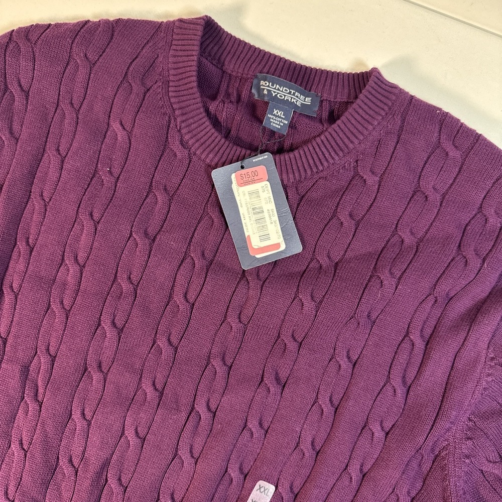 Cable Knit Roundtree & Yorke Sweater Mens Large Soft Purple NWT